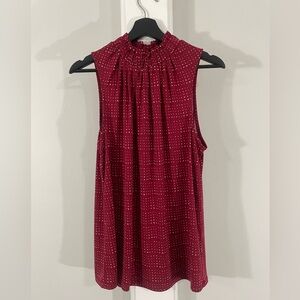 Banana Republic Red Print Jersey Smocked Sleeveless Top